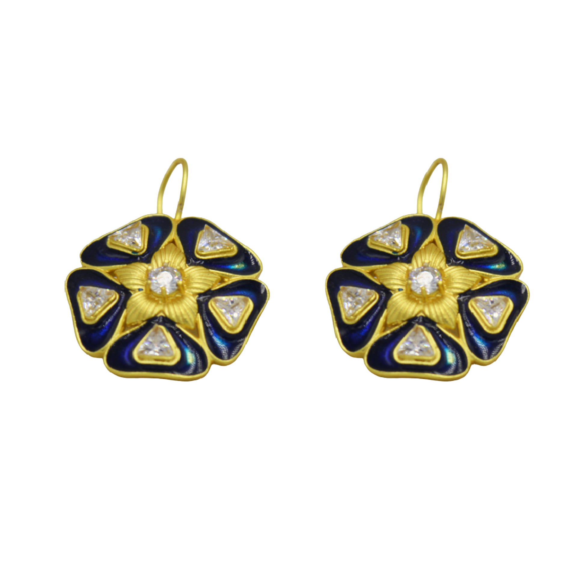 Enameled Stylized flower earrings Flash Gold Plated - DeKulture DKW-1444-SEJ