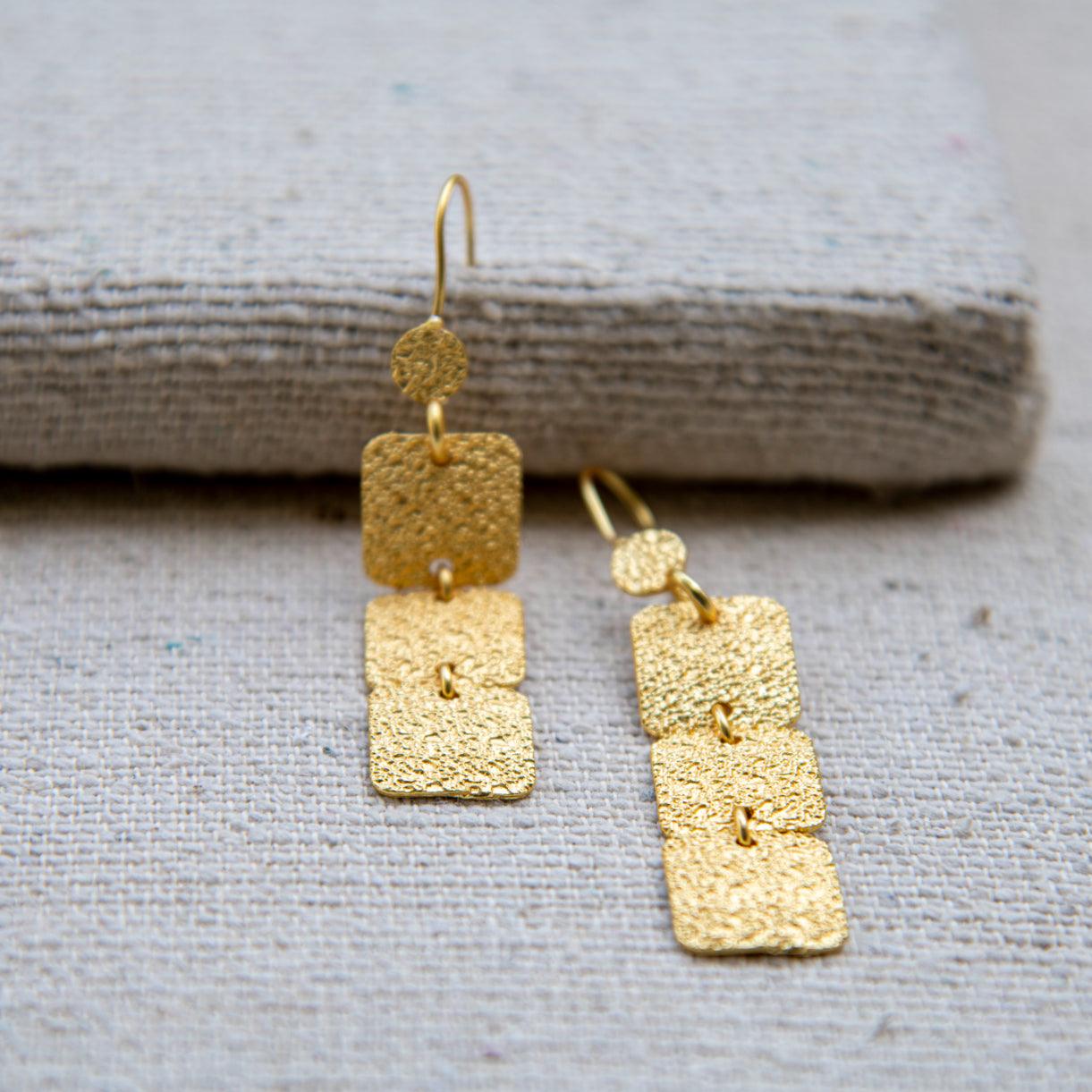 3 Tiles Brass Dangle Earring - DeKulture DKW-1425-SEJ