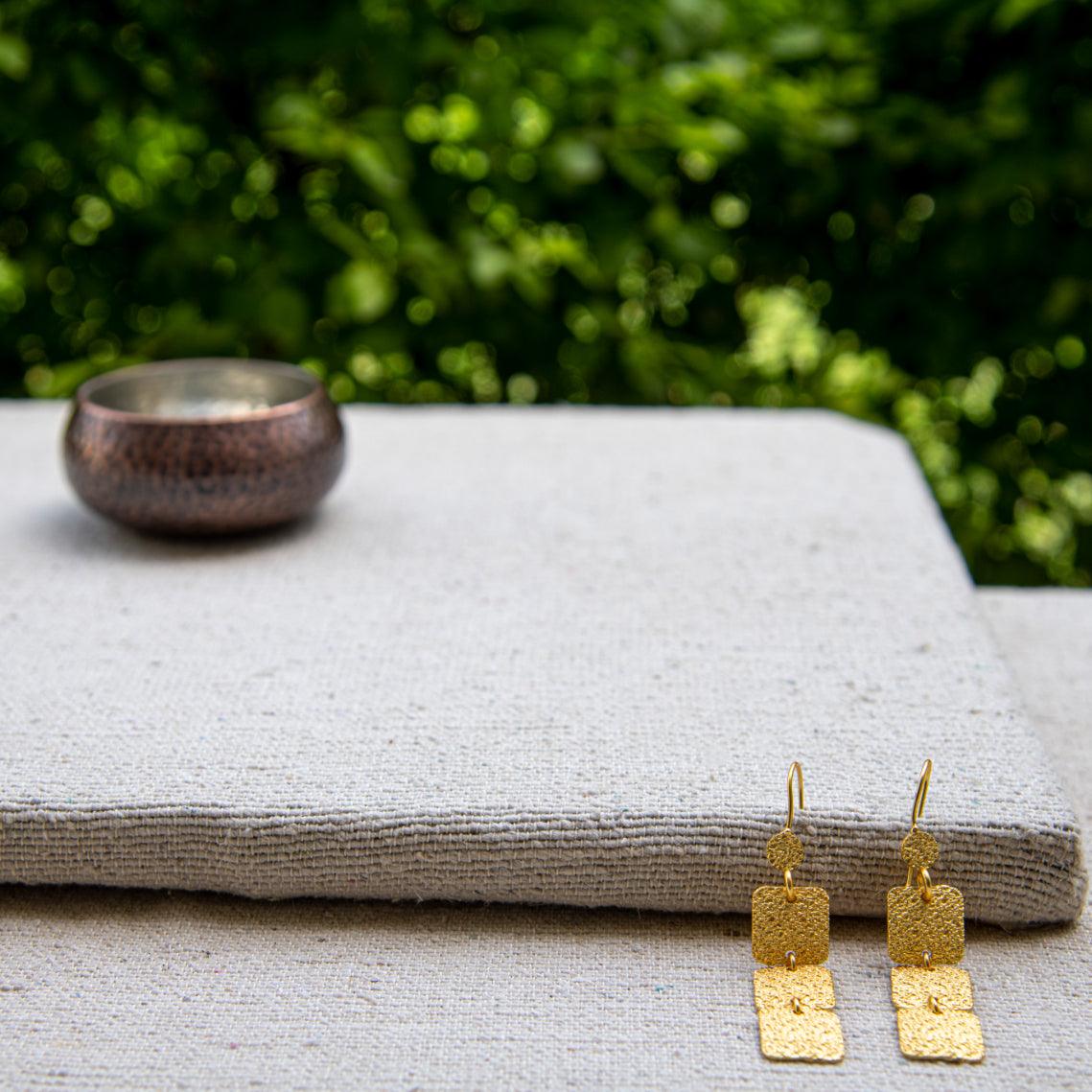 3 Tiles Brass Dangle Earring - DeKulture DKW-1425-SEJ