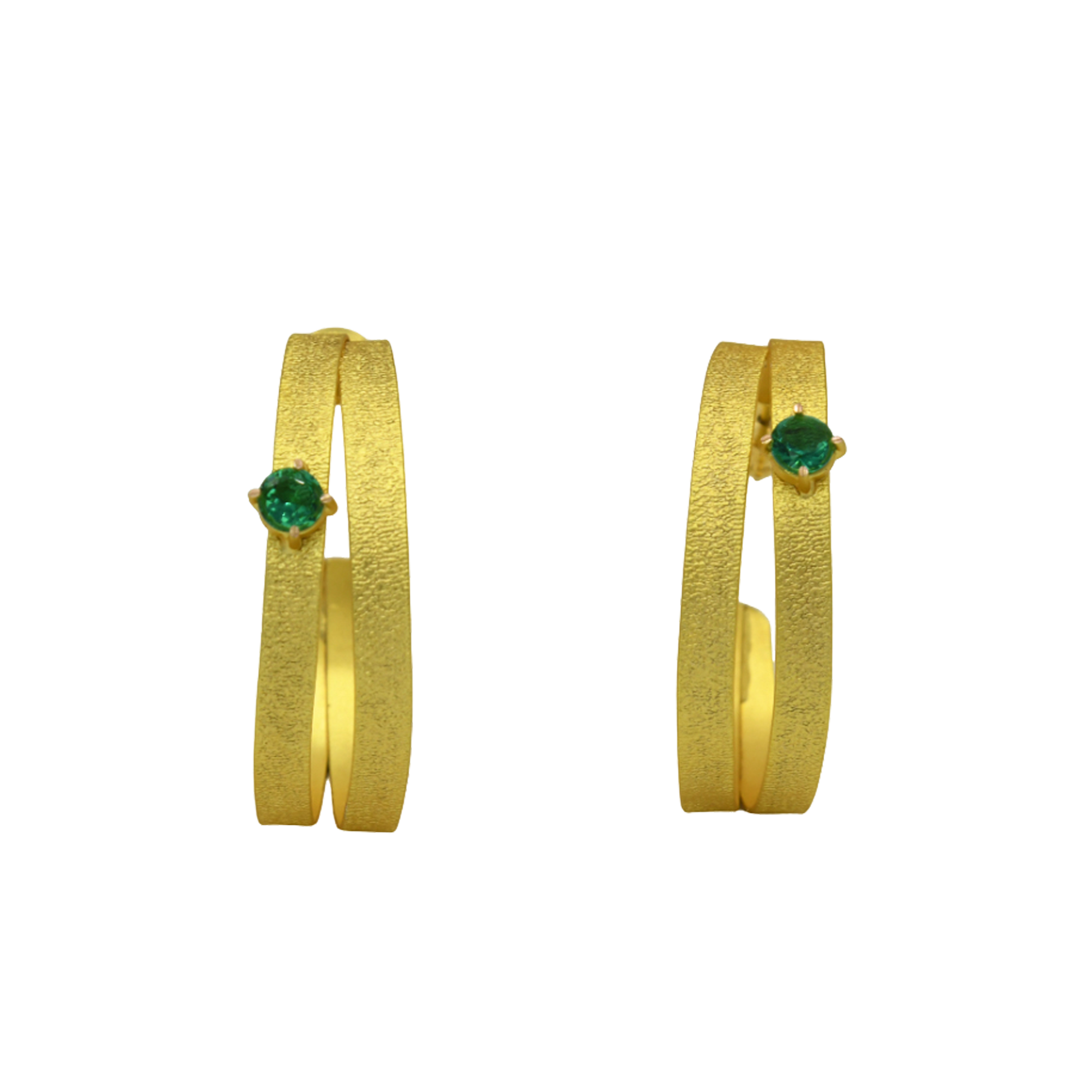 Dual Line Gemstone Gold Plated Stud Earring - DeKulture DKW-1288-SEJ