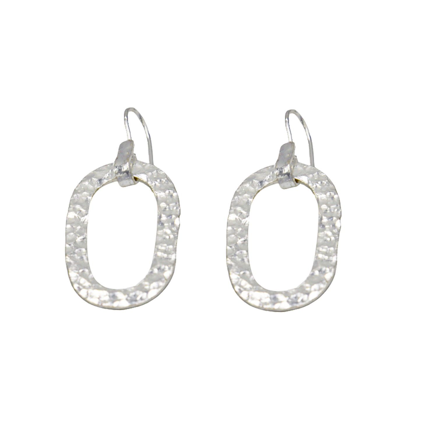 Hammered Oval Dangle Silver Earring - DeKulture DKW-1303-SEJ