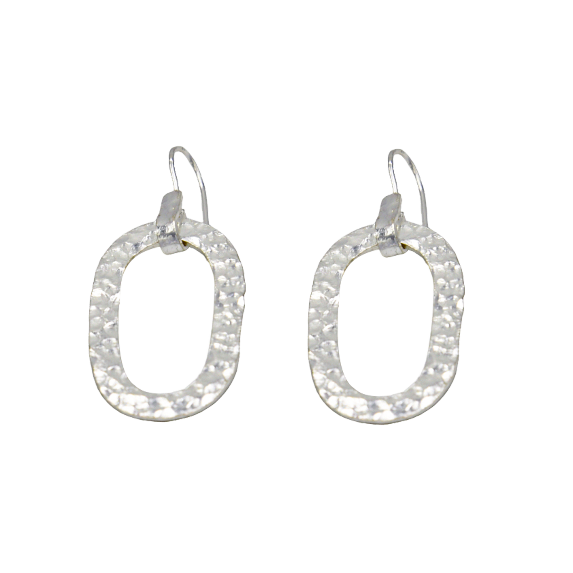 Hammered Oval Dangle Silver Earring - DeKulture DKW-1303-SEJ