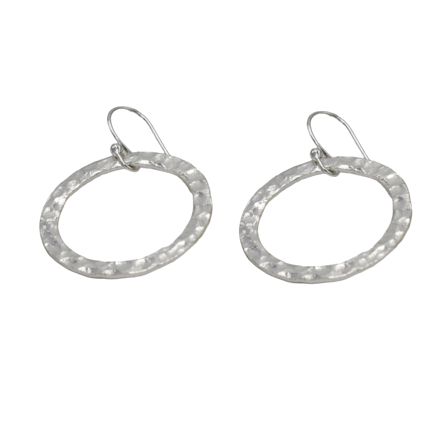 Hammered Round Silver Dangle Earring - DeKulture DKW-1304-SEJ