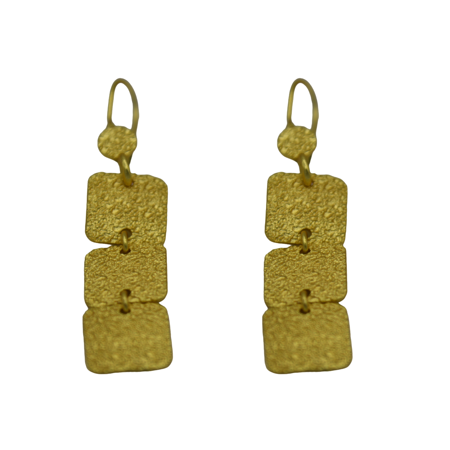 Hand Hammered 3 Tiles Flash Gold Plated Dangle Earring for Women - DeKulture DKW-1425-SEJ