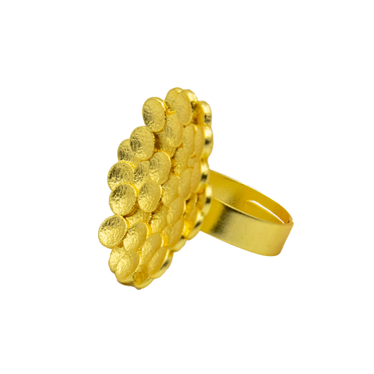 Bee Hive Hammered Brass Adjustable Ring - DeKulture DKW-1503-RGJ