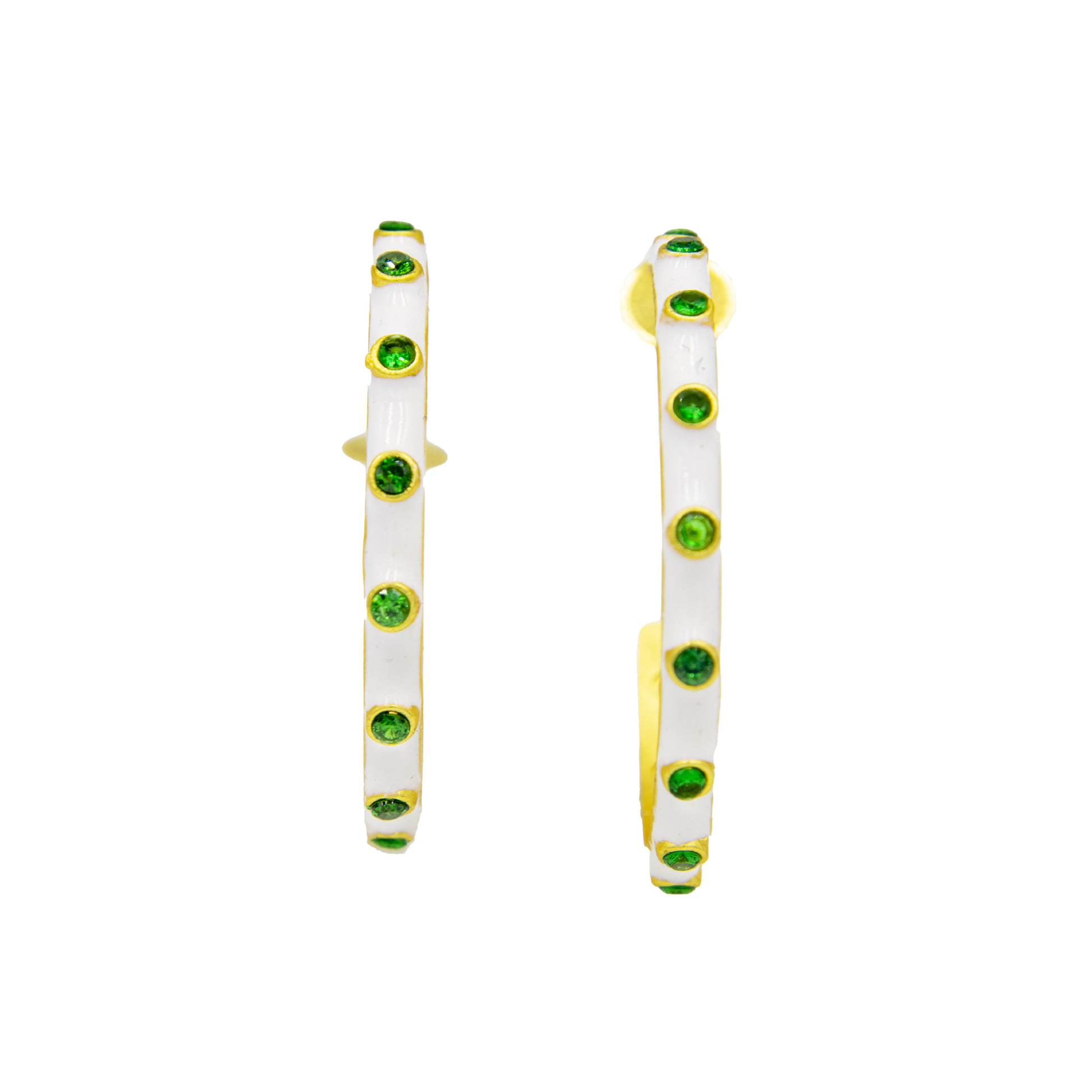 CZ with White Enamel Hoop Brass Stud Earring - DeKulture DKW-1523-SEJ