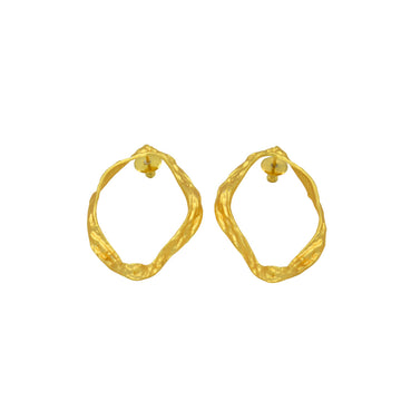 Uneven Oval Textured Brass Stud Earring