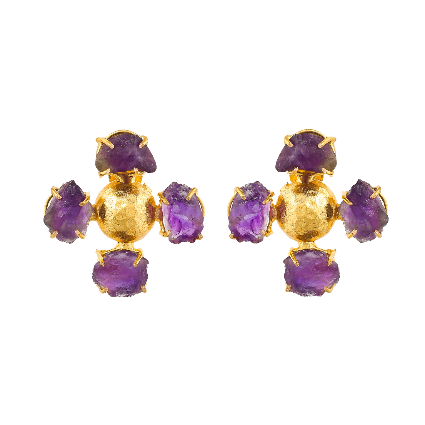 Amethyst Brass Flash Gold Plating Floral Stud Earring - DeKulture DKW-814-E