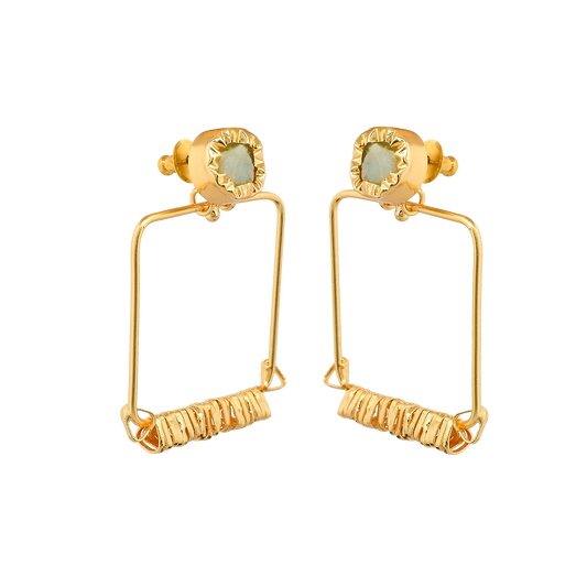 Agate Brass Flash Gold Plating Square Stud Earring - DeKulture DKW-818-E