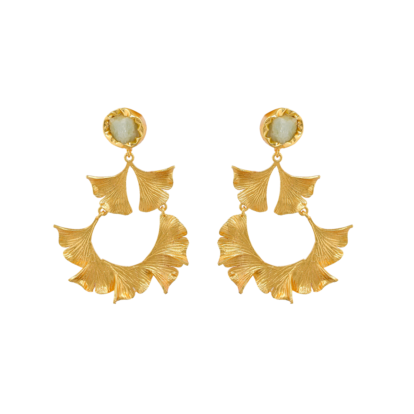 Citrine Brass Ginkgo Stud Earring - DeKulture DKW-839-E