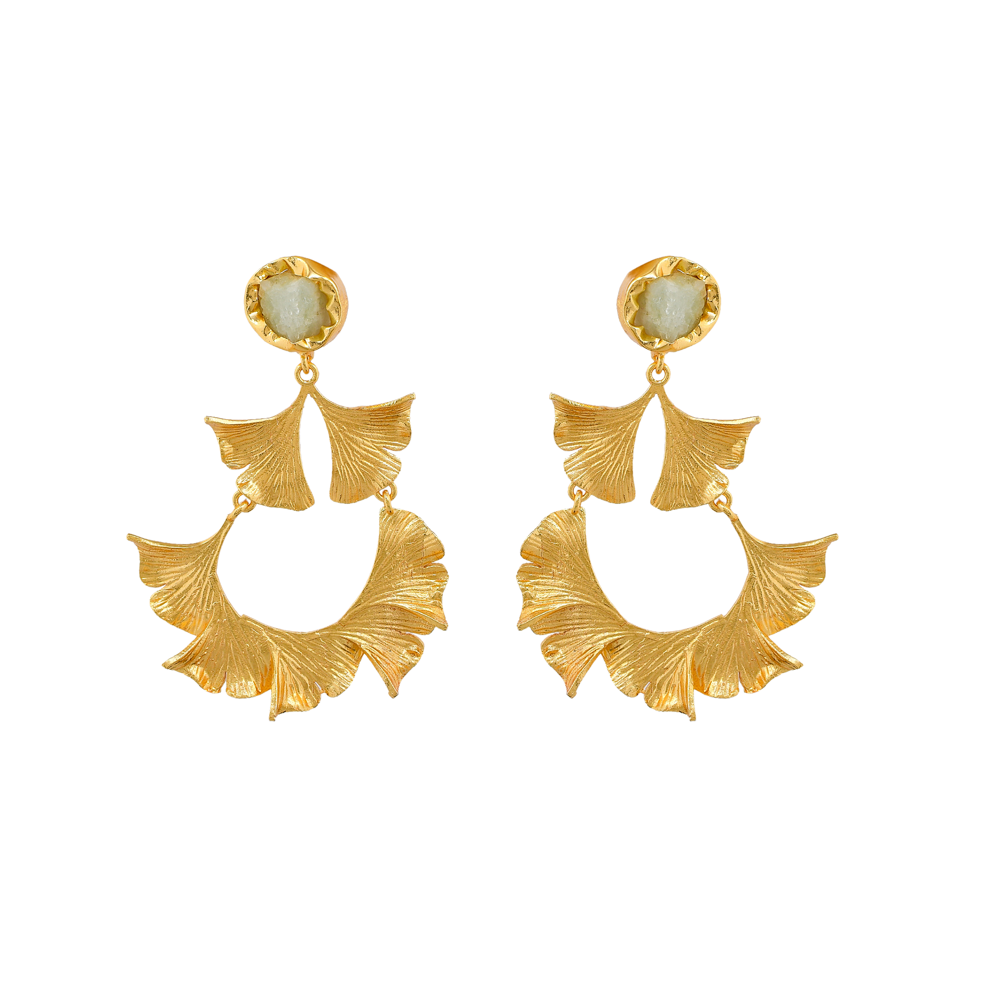 Citrine Brass Ginkgo Stud Earring - DeKulture DKW-839-E