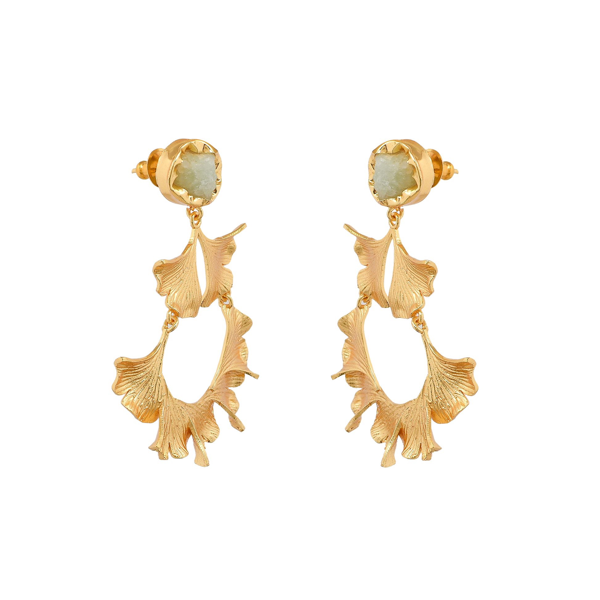 Citrine Brass Ginkgo Stud Earring - DeKulture DKW-839-E