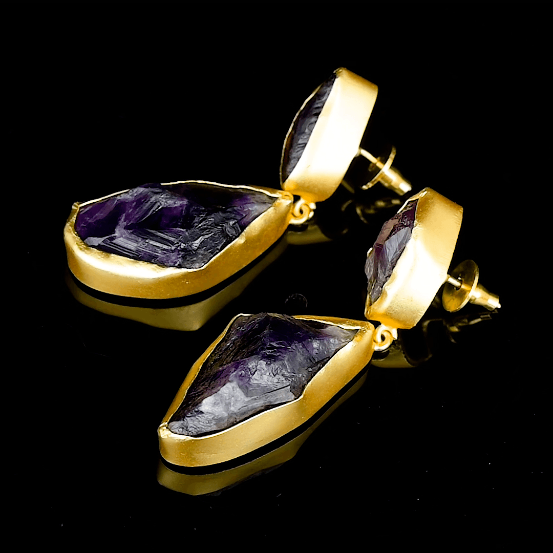 Amethyst Rough Gemstone Stud Earring - DeKulture DKW-1051-SEJ