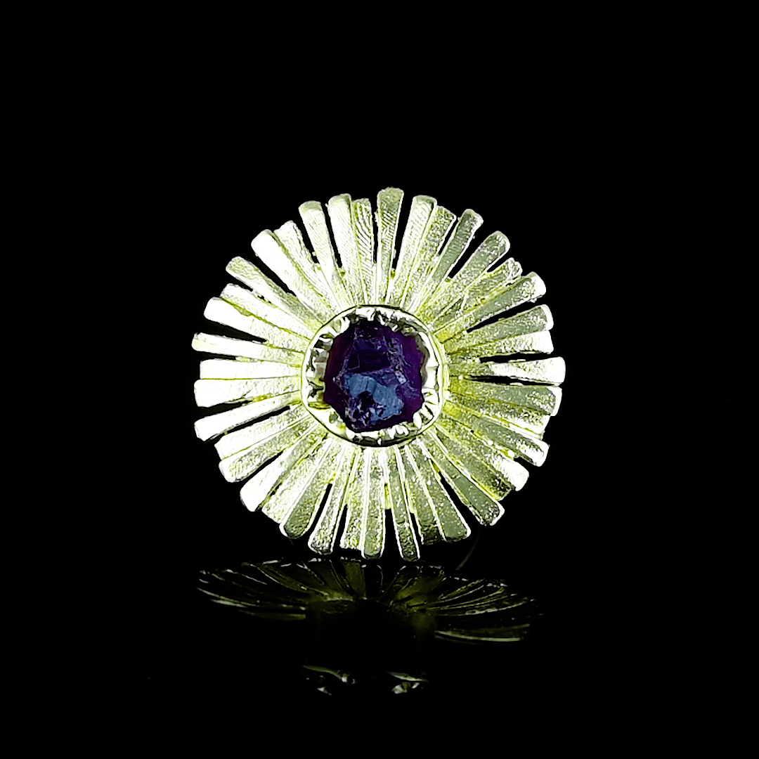 Aquamarine Brass Flash Gold Plating Floral Ring - DeKulture DKW-841-AR