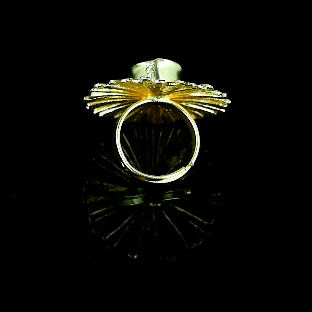 Aquamarine Brass Flash Gold Plating Floral Ring - DeKulture DKW-841-AR