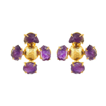 Aquamarine Brass Floral Stud Earring - DeKulture DKW-814-E