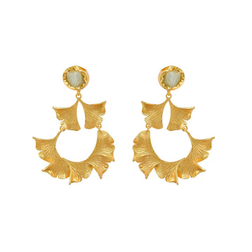 Citrine Brass Ginkgo Stud Earring - DeKulture DKW-839-E