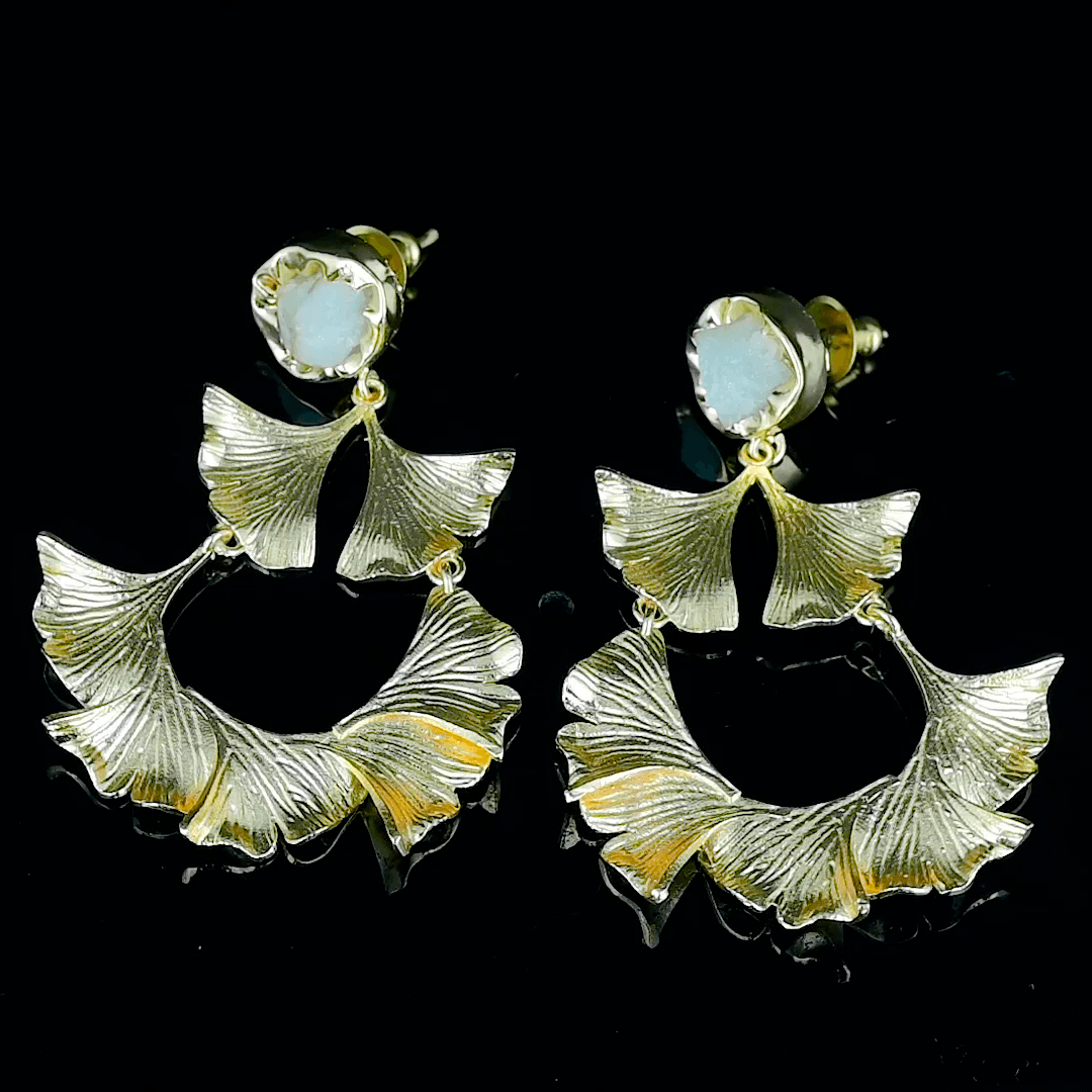 Citrine Brass Ginkgo Stud Earring - DeKulture DKW-839-E