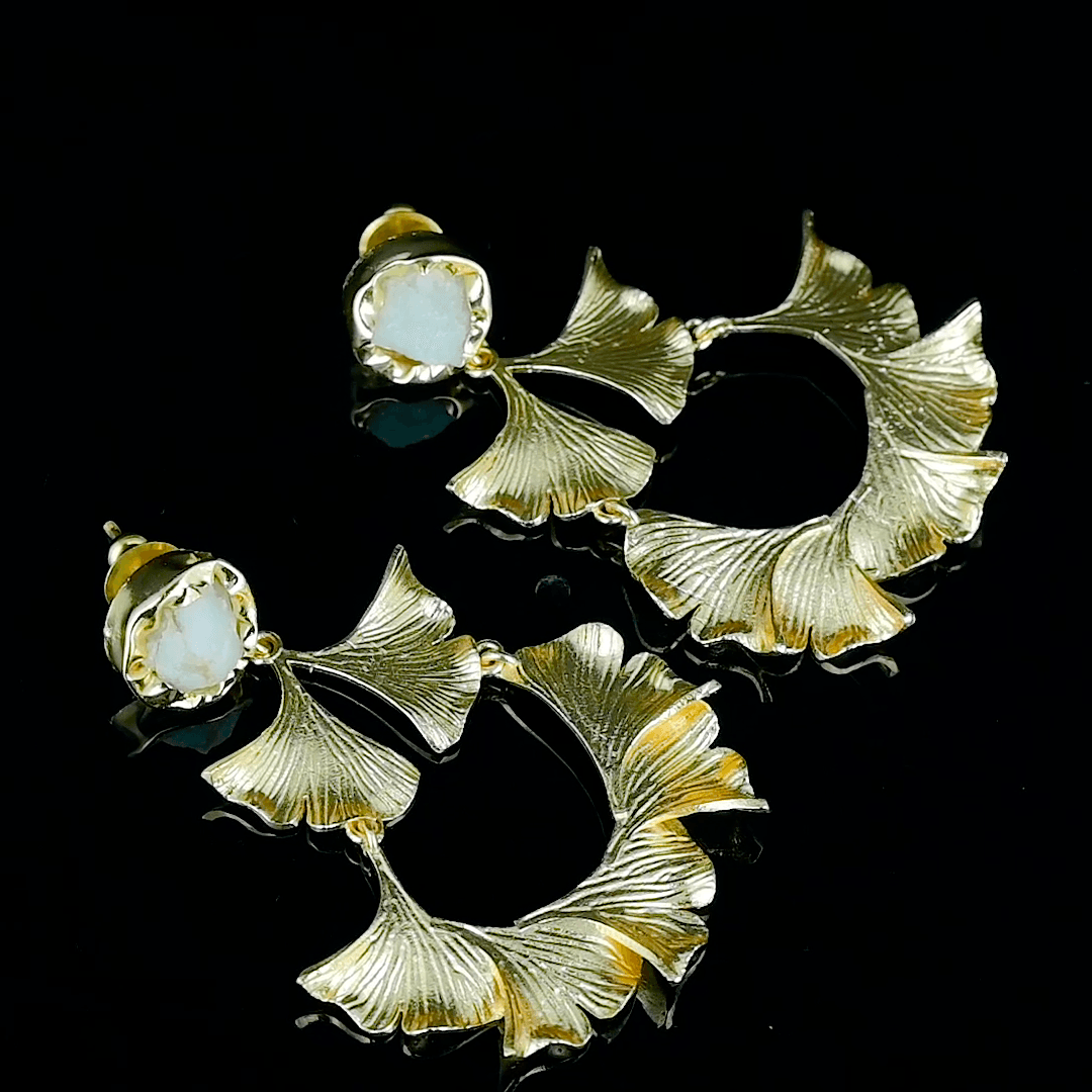 Citrine Brass Ginkgo Stud Earring - DeKulture DKW-839-E