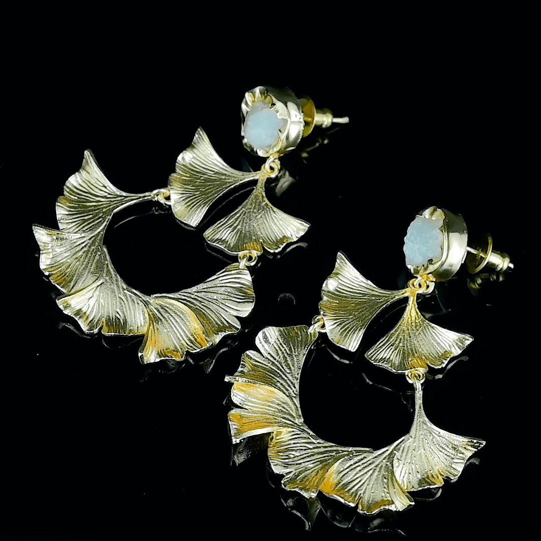 Citrine Brass Ginkgo Stud Earring - DeKulture DKW-839-E