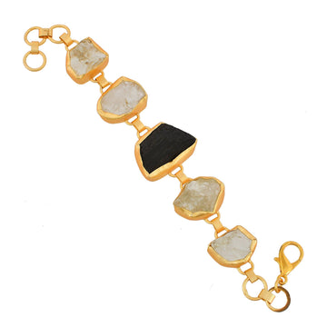 Crystal Quartz, Black Tourmaline Gemstone Bracelet - DeKulture DKW-1083-BRJ