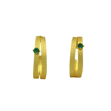 Dual Line Gemstone Gold Plated Stud Earring - DeKulture DKW-1288-SEJ