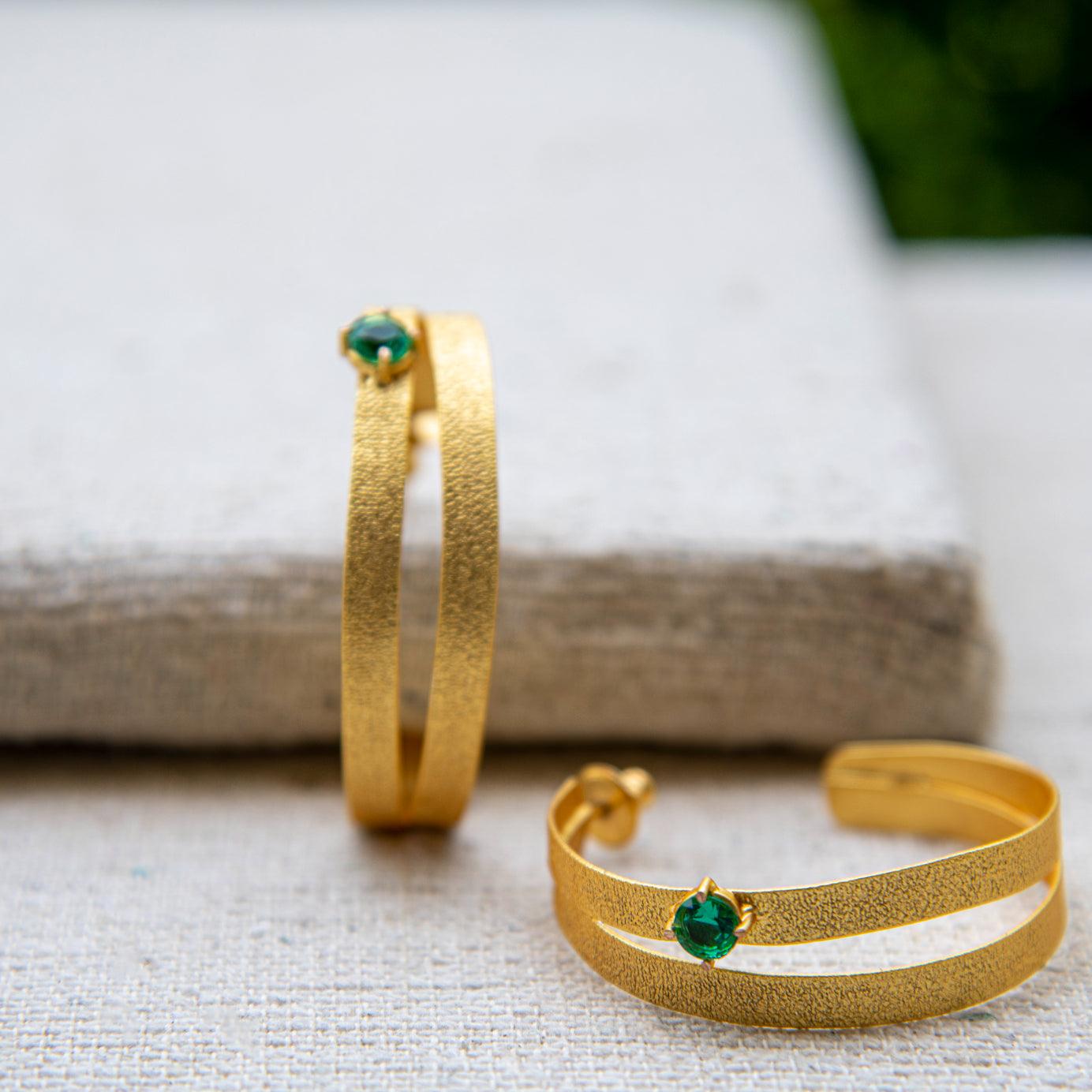 Dual Line Gemstone Gold Plated Stud Earring - DeKulture DKW-1288-SEJ