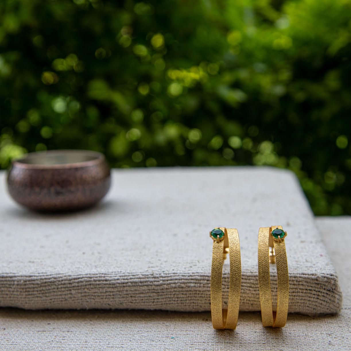 Dual Line Gemstone Gold Plated Stud Earring - DeKulture DKW-1288-SEJ