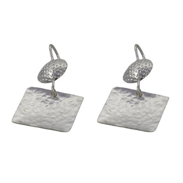 Hammered Designer Silver Dangle Earring - DeKulture DKW-1315-SEJ