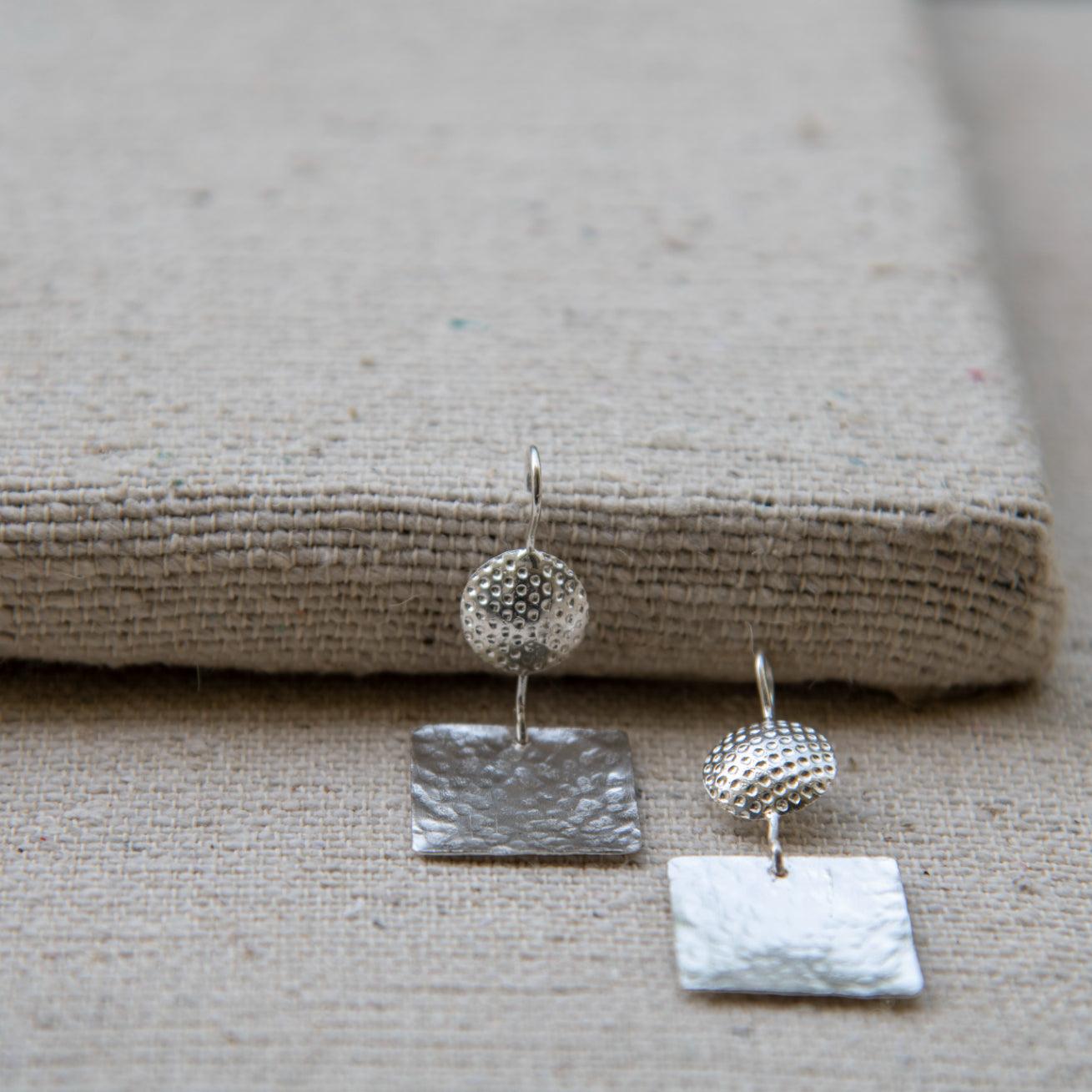 Hammered Designer Silver Dangle Earring - DeKulture DKW-1315-SEJ