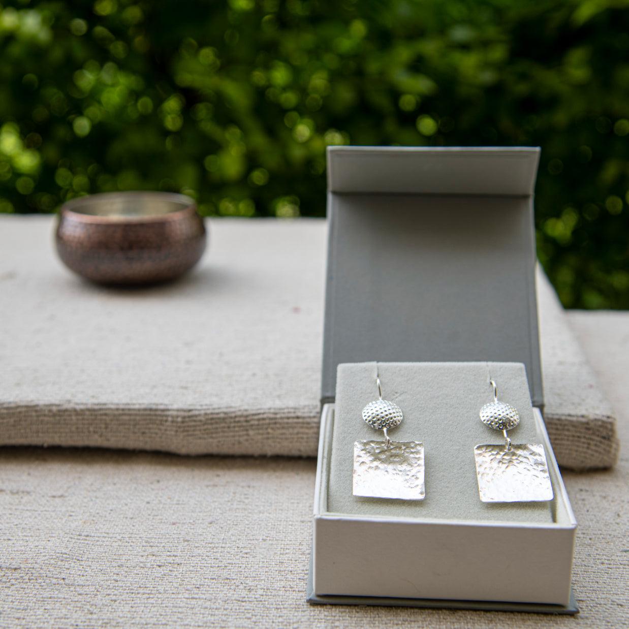 Hammered Designer Silver Dangle Earring - DeKulture DKW-1315-SEJ