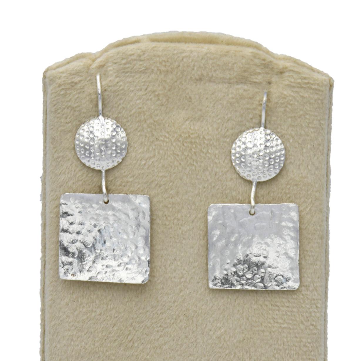 Hammered Designer Silver Dangle Earring - DeKulture DKW-1315-SEJ