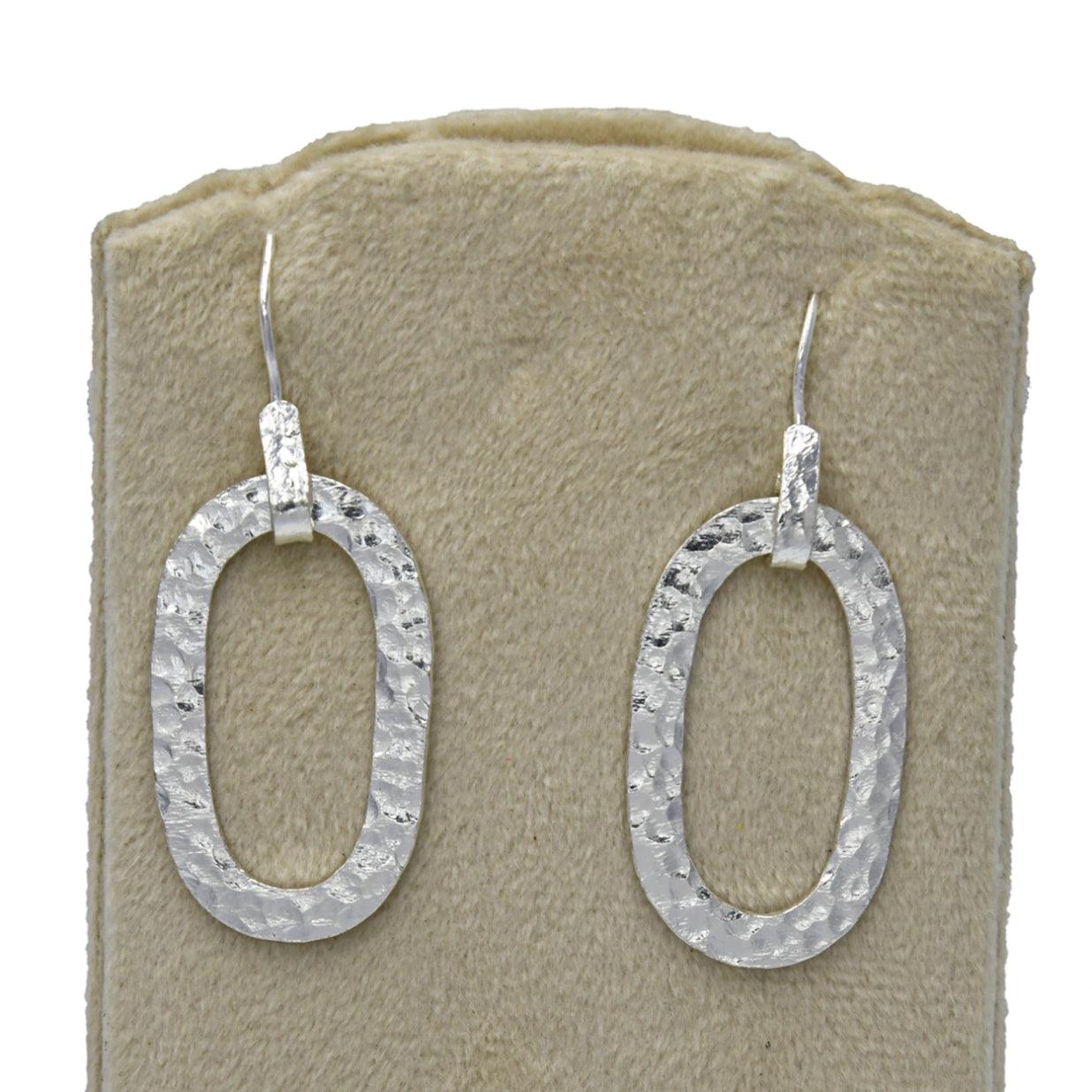 Hammered Oval Dangle Silver Earring - DeKulture DKW-1303-SEJ