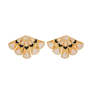Mother of Pearl Brass Ginkgo Stud Earring - DeKulture DKW-806-E