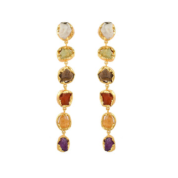 Multi Gemstone Brass Bezel Stud Earring - DeKulture DKW-815-E