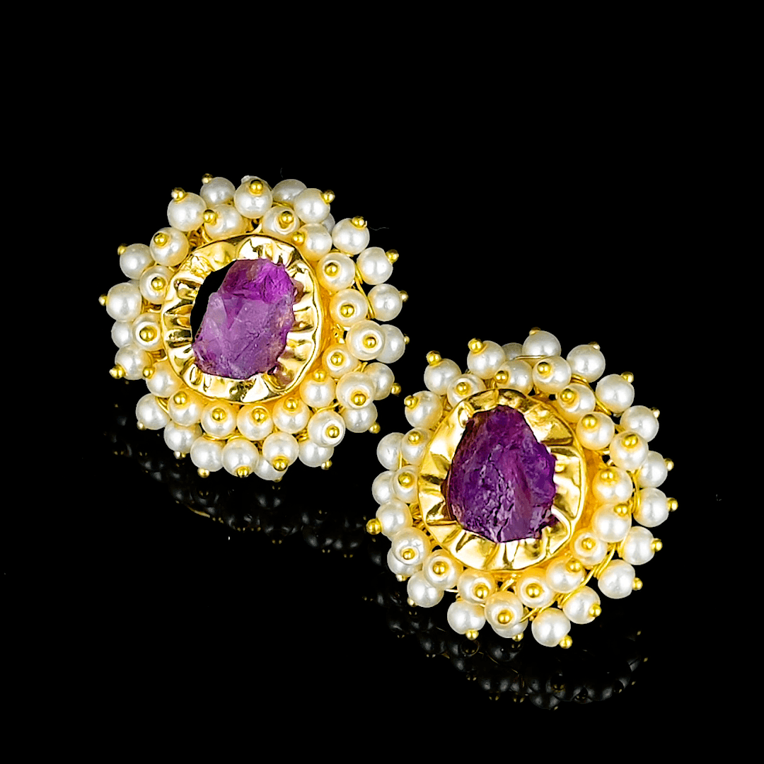 Pearl Brass Floral Stud Earrings - DeKulture DKW-823-E