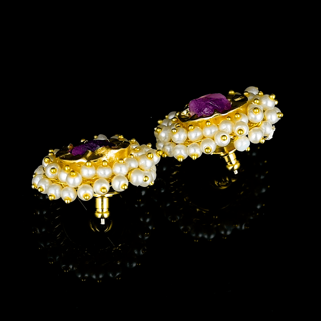 Pearl Brass Floral Stud Earrings - DeKulture DKW-823-E