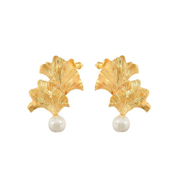 Pearl Brass Ginkgo Stud Earring - DeKulture DKW-810-E