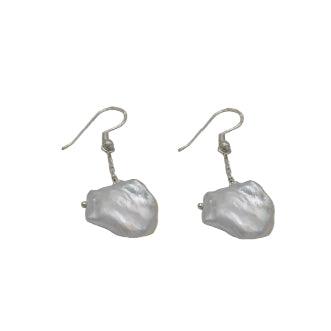 Pearl Curved Silver Plated Chain Dangler Hook Earring - DeKulture DKW-1464-SEJ