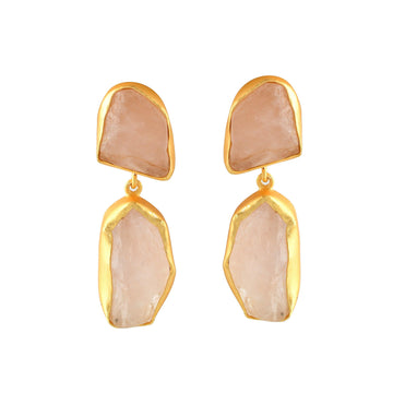 Rose Quartz Rough Gemstone Stud Earring - DeKulture DKW-1047-SEJ