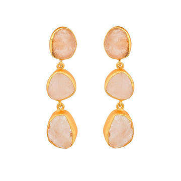 Rose Quartz Rough Gemstone Stud Earrings - DeKulture DKW-1059-SEJ