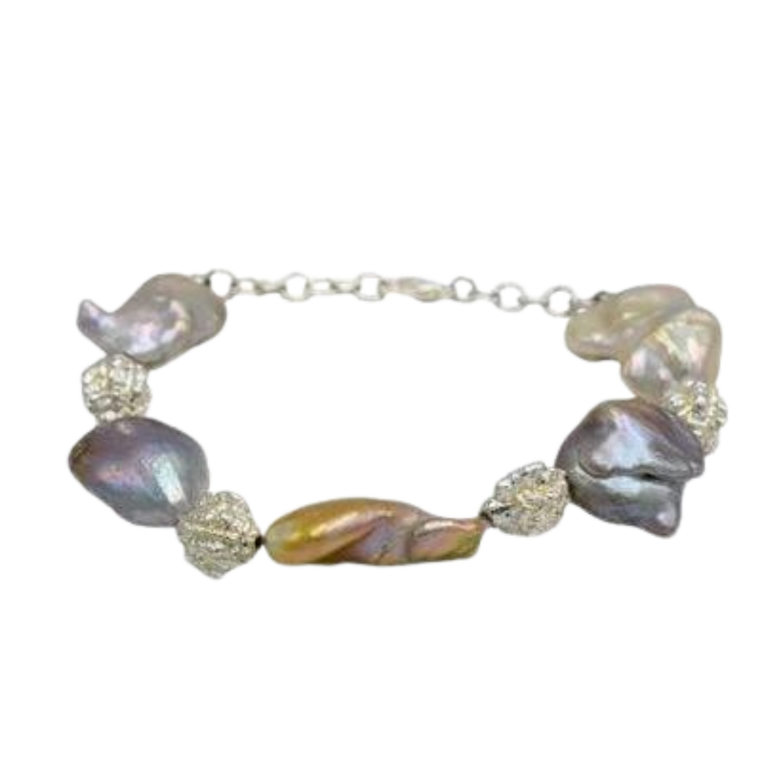 Rainbow Pearl Silver Plated Chain Bracelet - DeKulture DKW-1489-BRJ