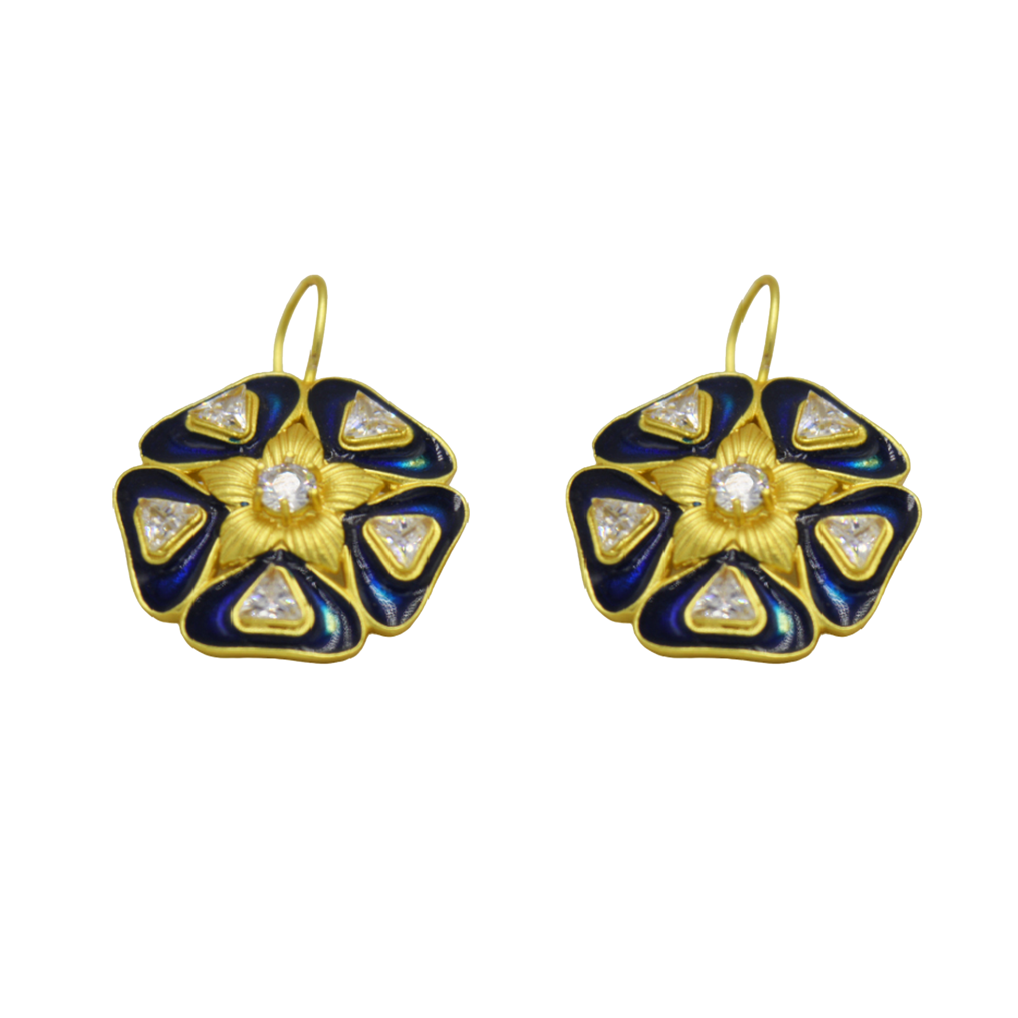 Enameled Stylized flower earrings Flash Gold Plated - DeKulture DKW-1444-SEJ