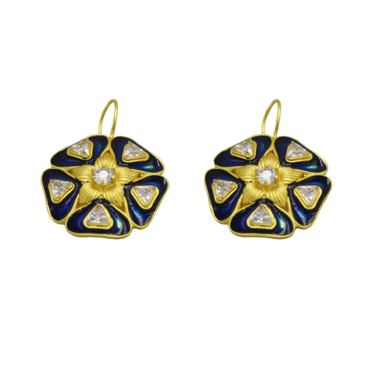 Enameled Stylized flower earrings Flash Gold Plated - DeKulture DKW-1444-SEJ