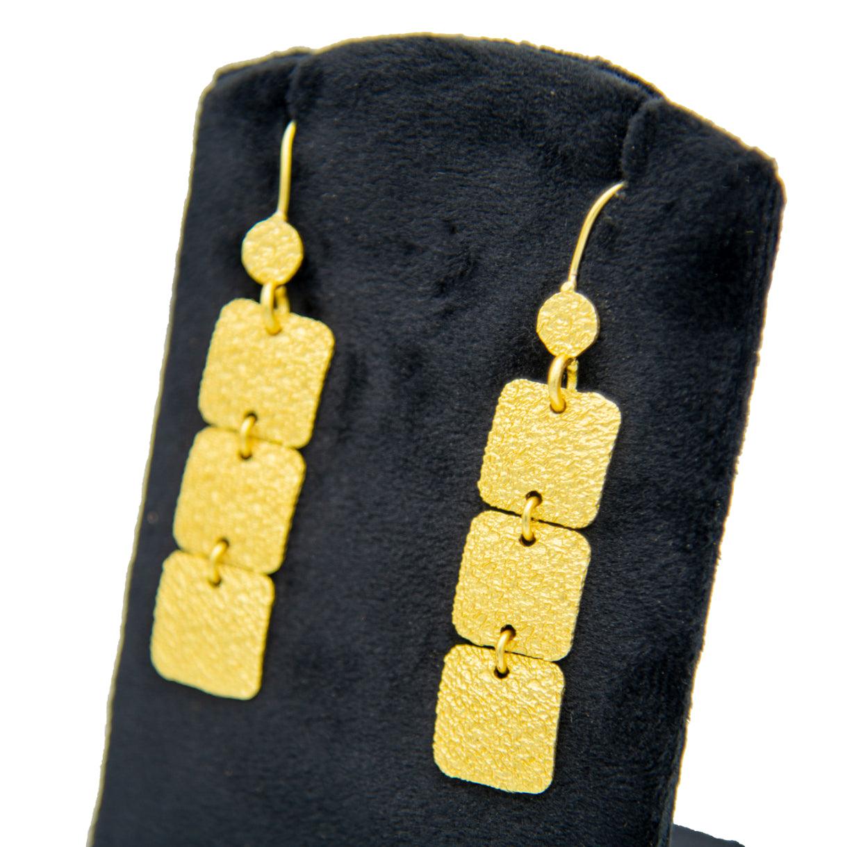 3 Tiles Brass Dangle Earring - DeKulture DKW-1425-SEJ