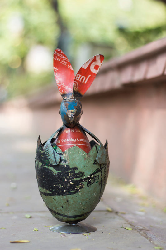 Recycled Iron Egg With Rabbit