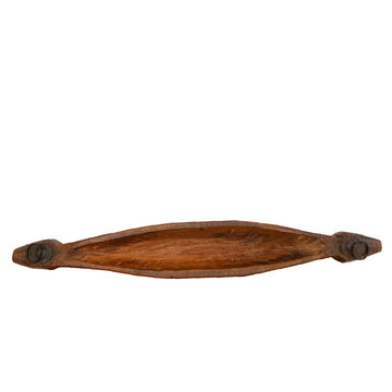 Intricate Antique Handcarved Wooden Oval Decorative Tray