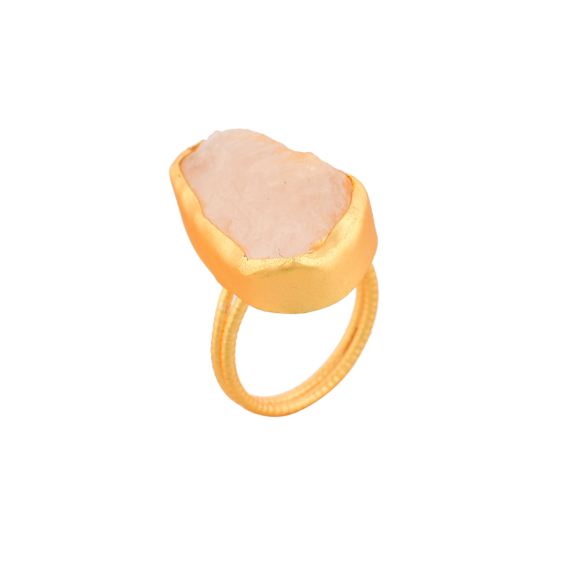 Rose Quartz Rough Gemstone Ring - DeKulture DKW-1058-RGJ