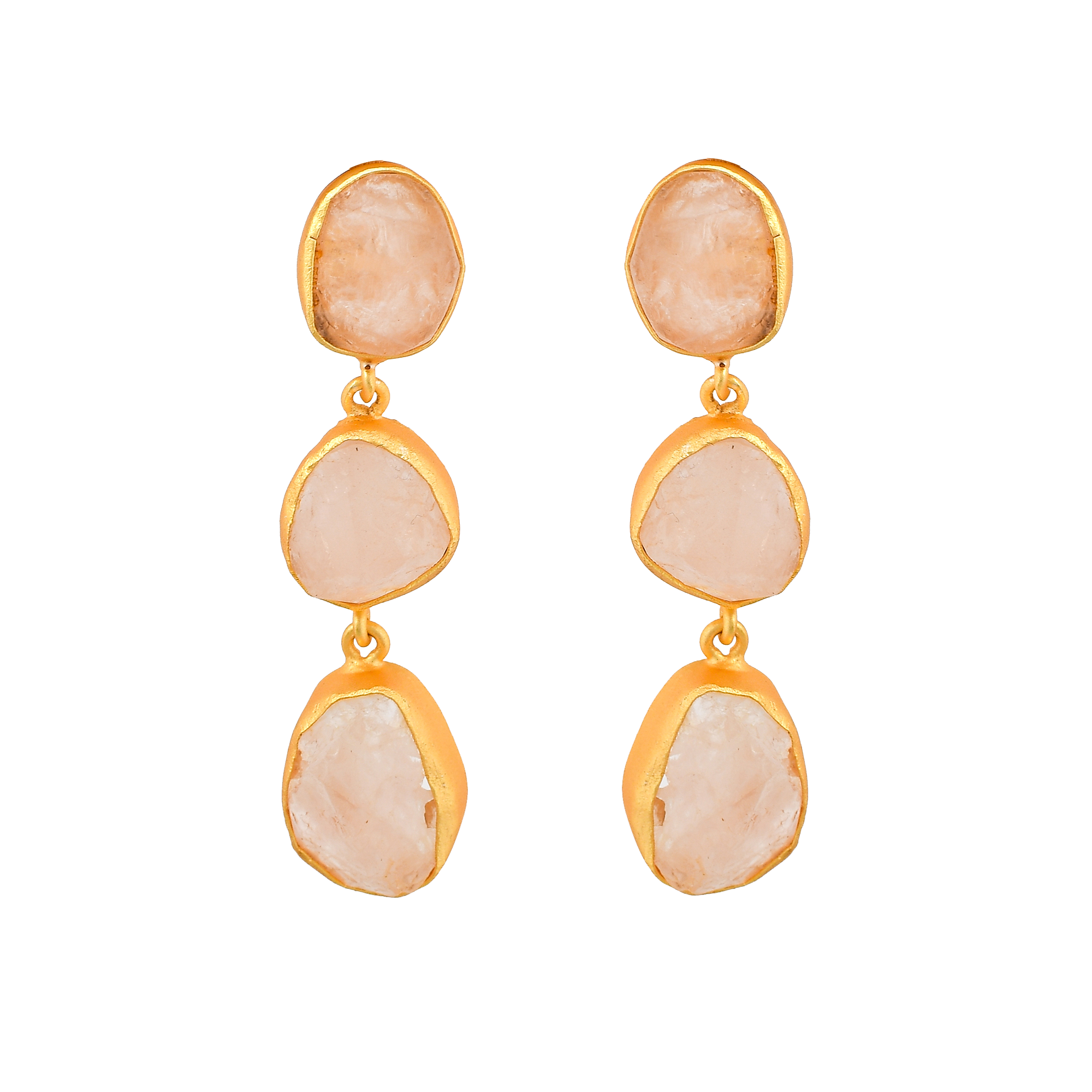 Rose Quartz Rough Gemstone Stud Earrings - DeKulture DKW-1059-SEJ