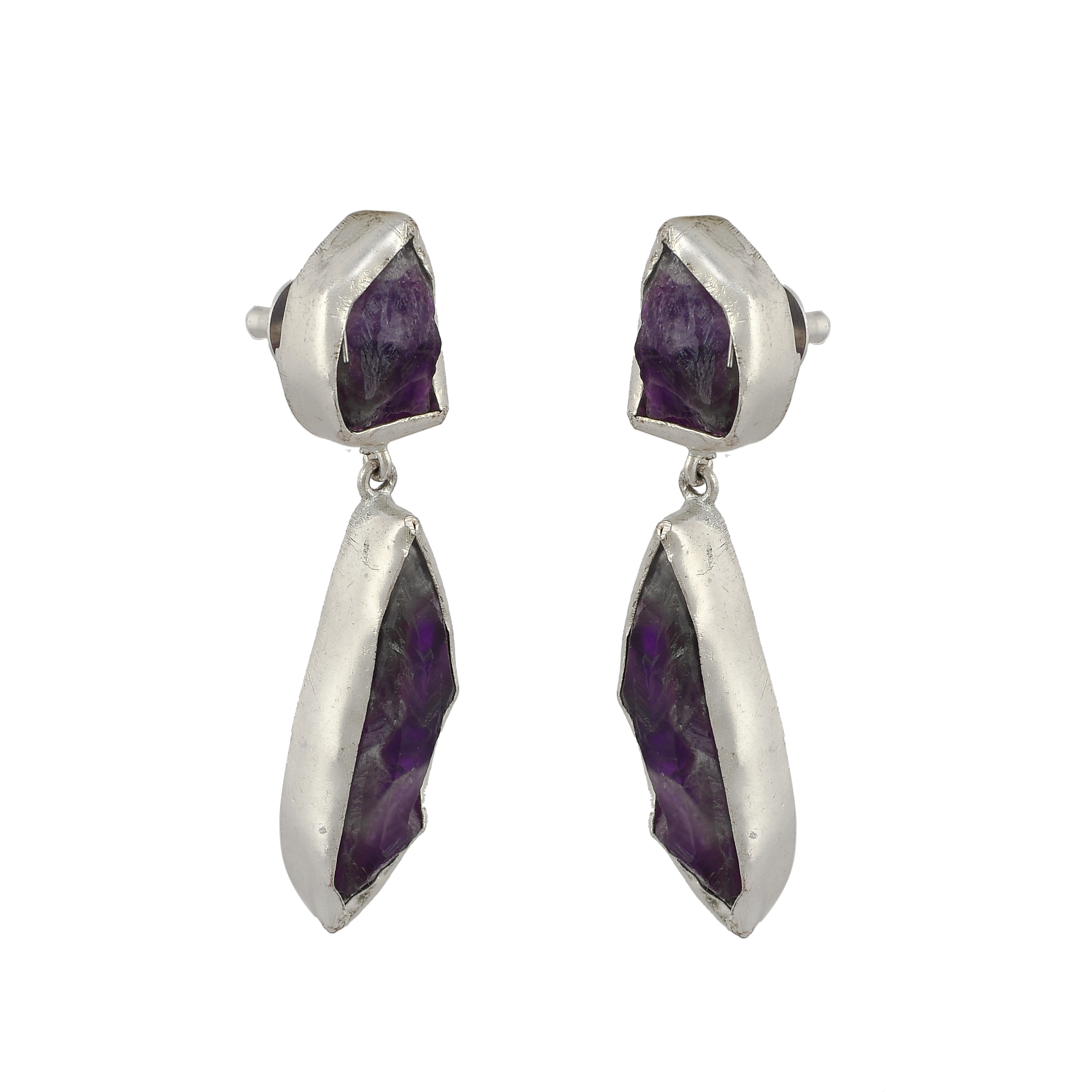 Natural Amethyst Gemstones Stud Earring - DeKulture DKW-1090-SEJ